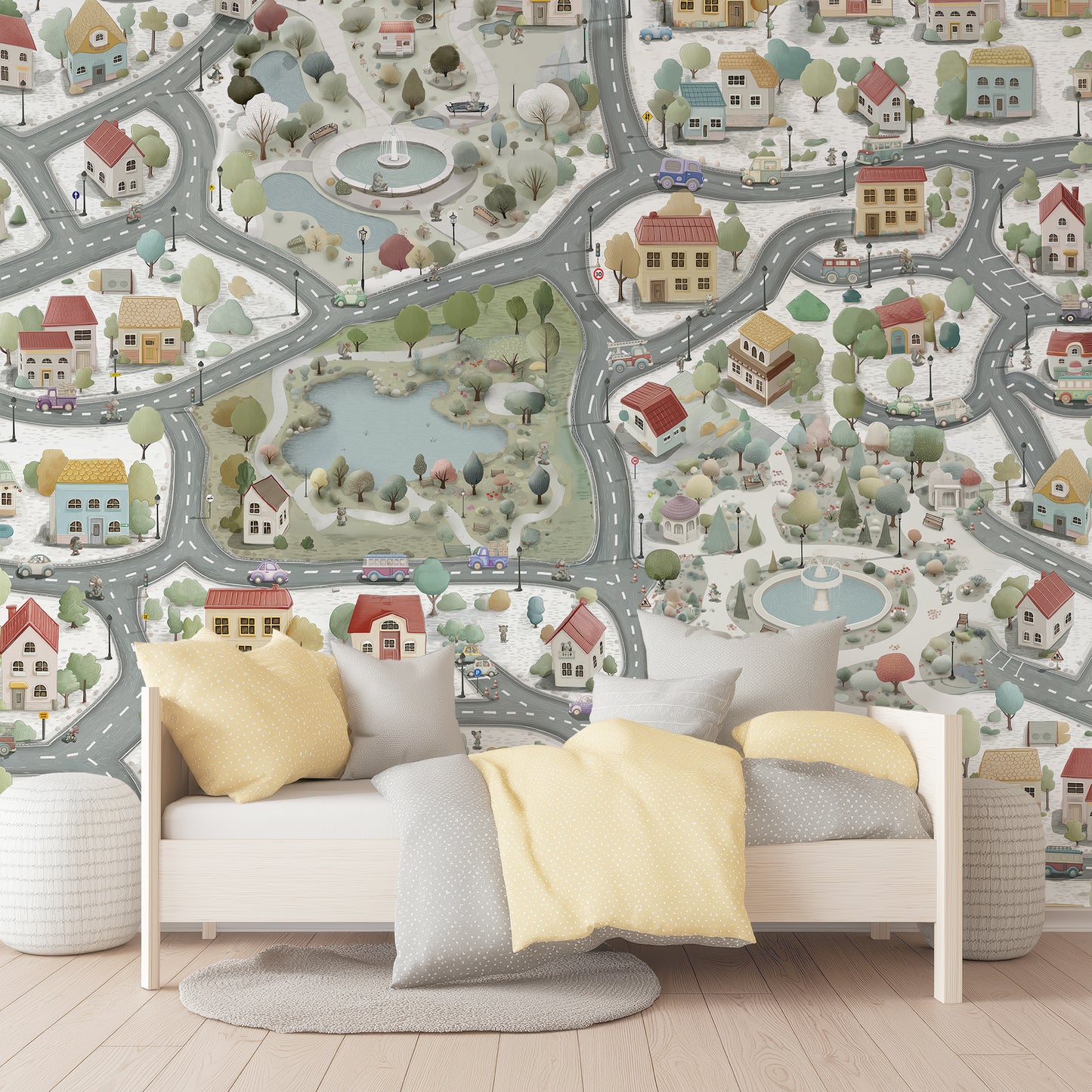 City Map Kids Wallpaper | Interactive Town Road Mural