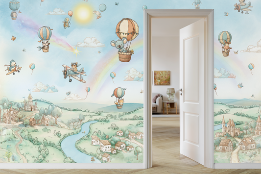 Hot Air Balloon Nursery Wallpaper | Animal Sky Mural