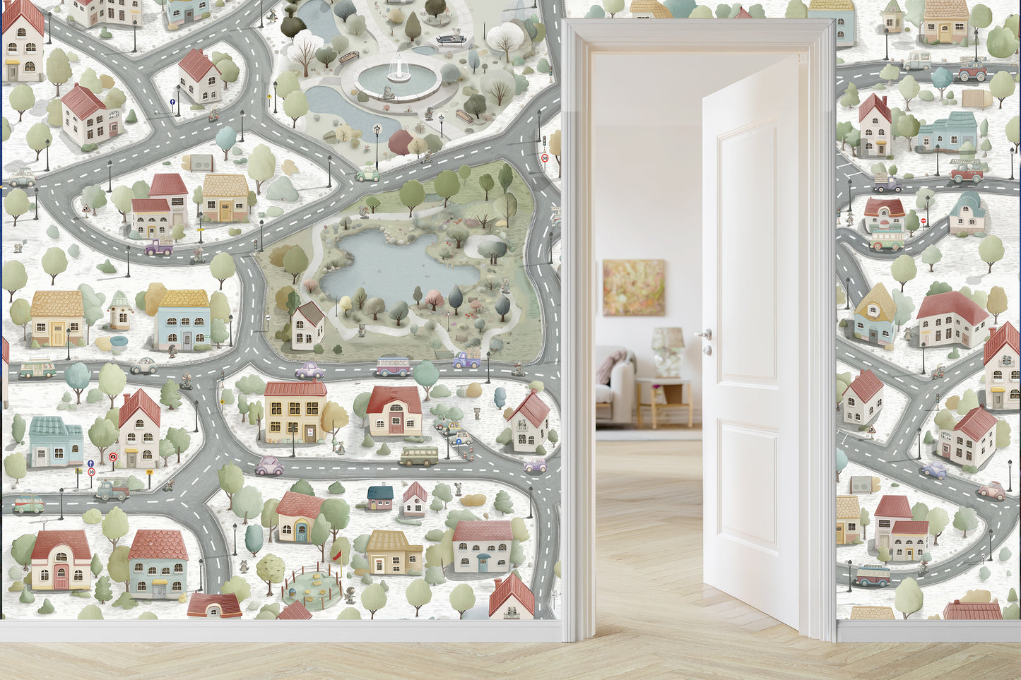 City Map Kids Wallpaper | Interactive Town Road Mural