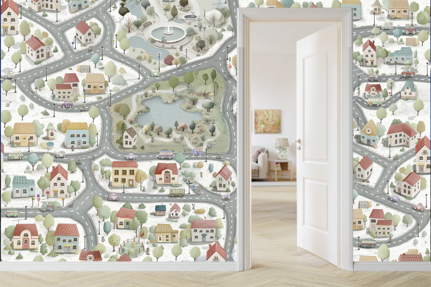 City Map Kids Wallpaper | Interactive Town Road Mural