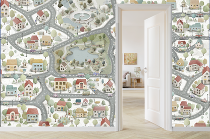 City Map Kids Wallpaper | Interactive Town Road Mural