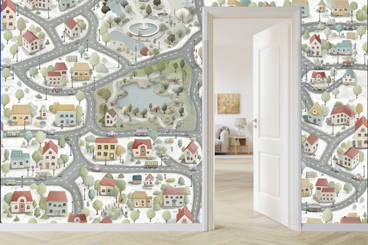 City Map Kids Wallpaper | Interactive Town Road Mural