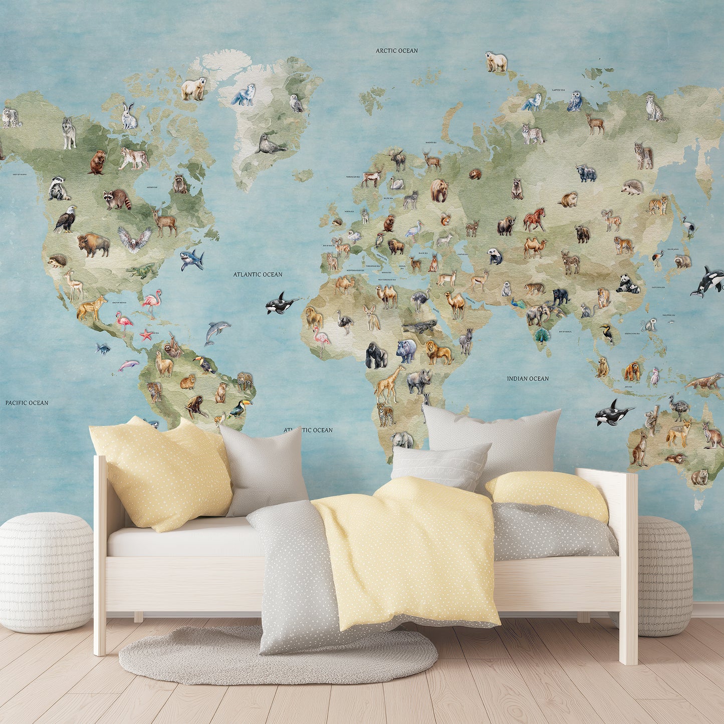 World Map Wallpaper | Animals Geography Nursery