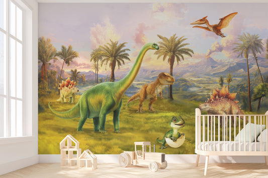 Dinosaur Wallpaper | T-Rex Jurassic Nursery Mural Light color version