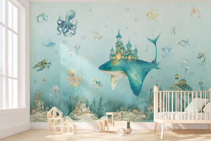 Magical Ocean Fantasy Whale Kids Wallpaper