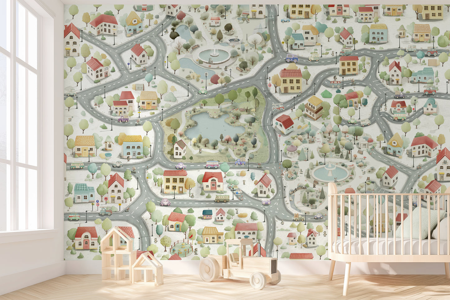 City Map Kids Wallpaper | Interactive Town Road Mural