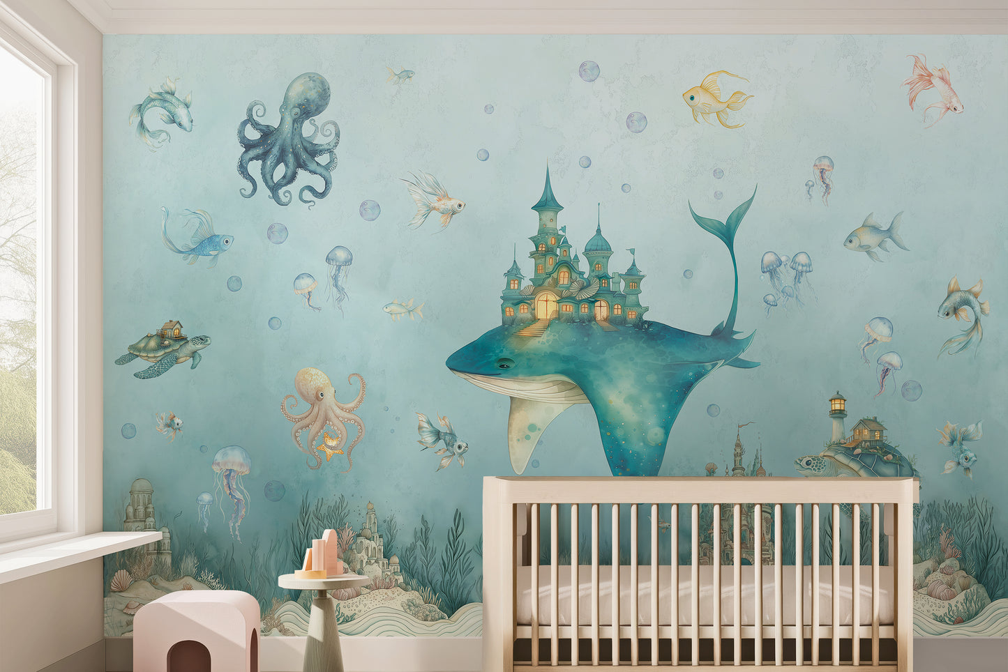 Magical Ocean Fantasy Whale Kids Wallpaper