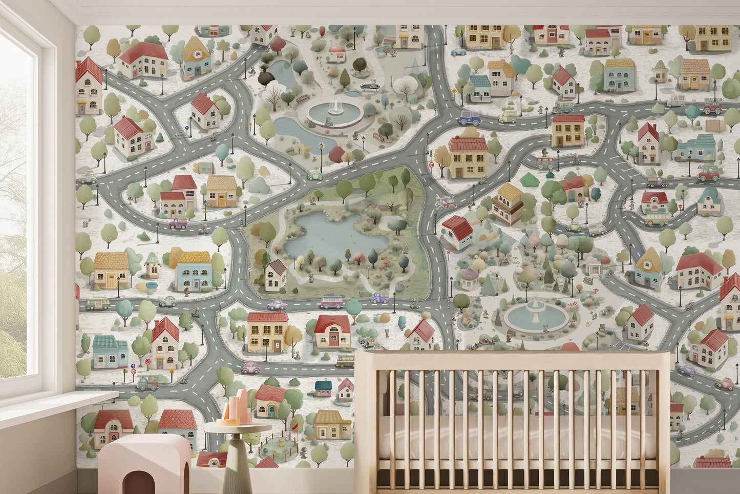 City Map Kids Wallpaper | Interactive Town Road Mural