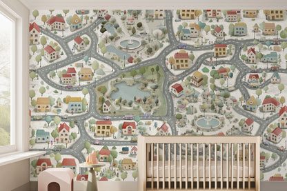 City Map Kids Wallpaper | Interactive Town Road Mural