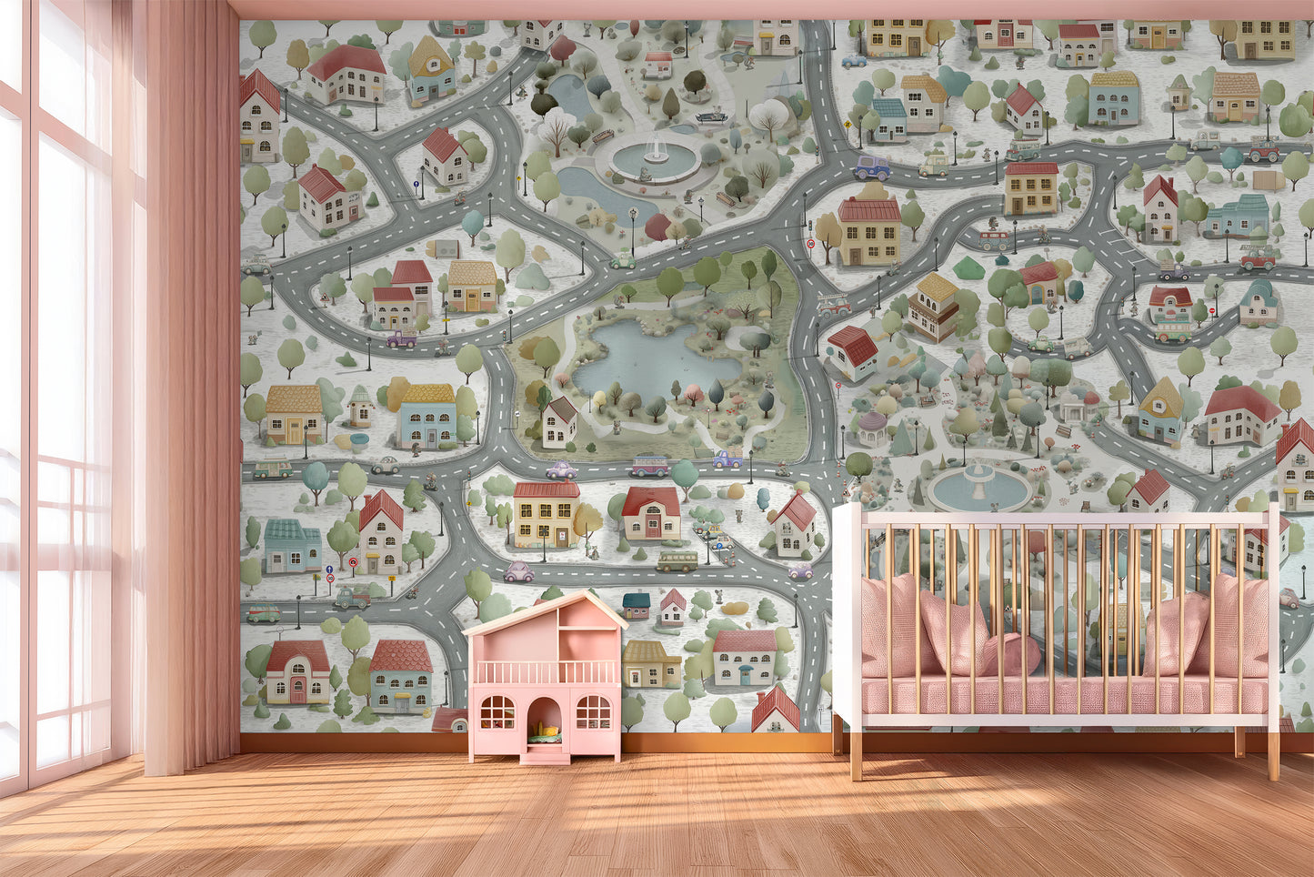 City Map Kids Wallpaper | Interactive Town Road Mural