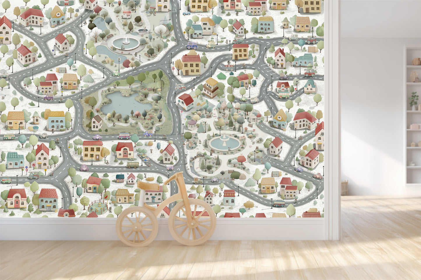City Map Kids Wallpaper | Interactive Town Road Mural