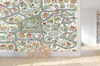 City Map Kids Wallpaper | Interactive Town Road Mural