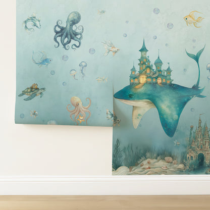 Magical Ocean Fantasy Whale Kids Wallpaper