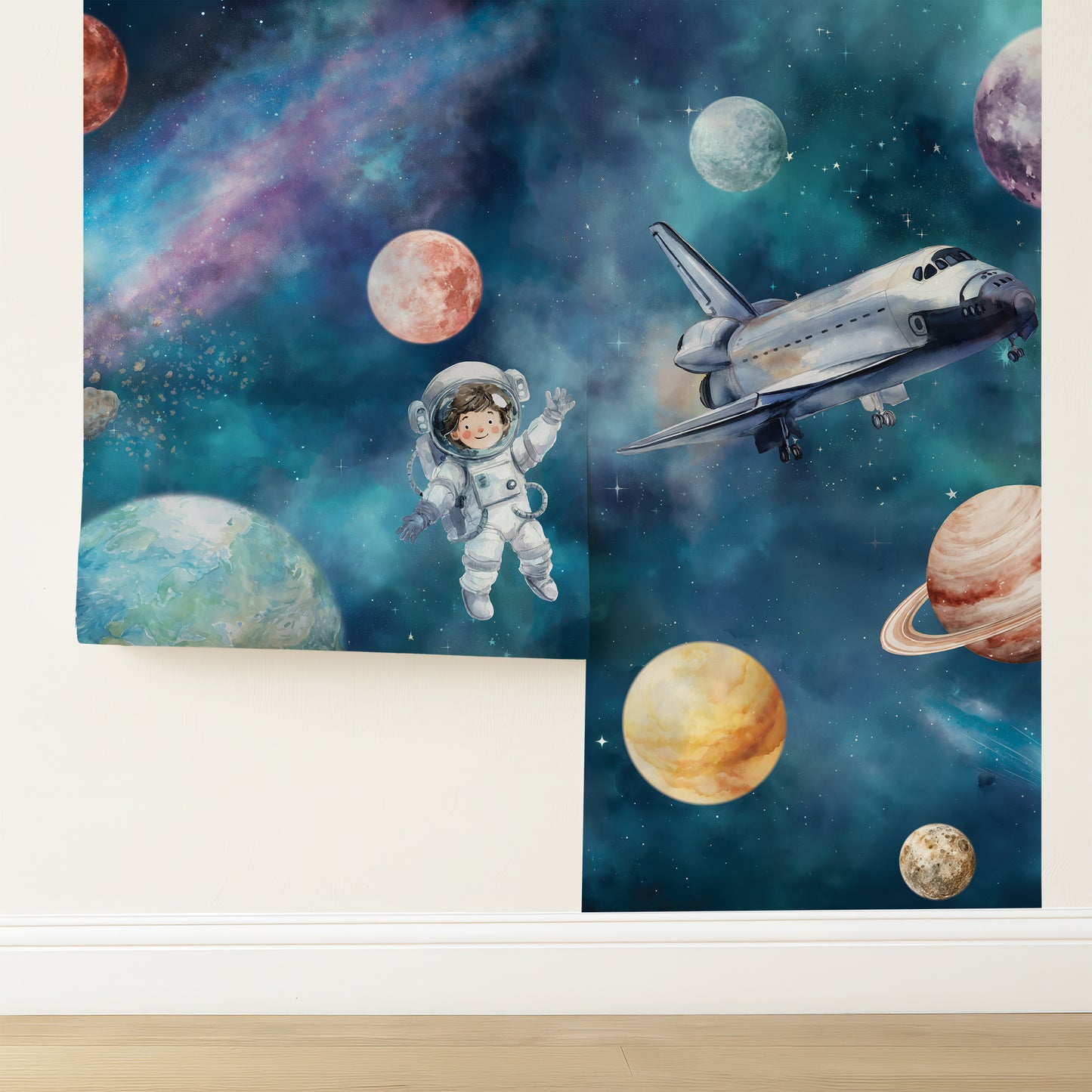 Astronaut & Space Shuttle Universe Kids Wallpaper