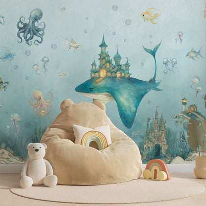 Magical Ocean Fantasy Whale Kids Wallpaper